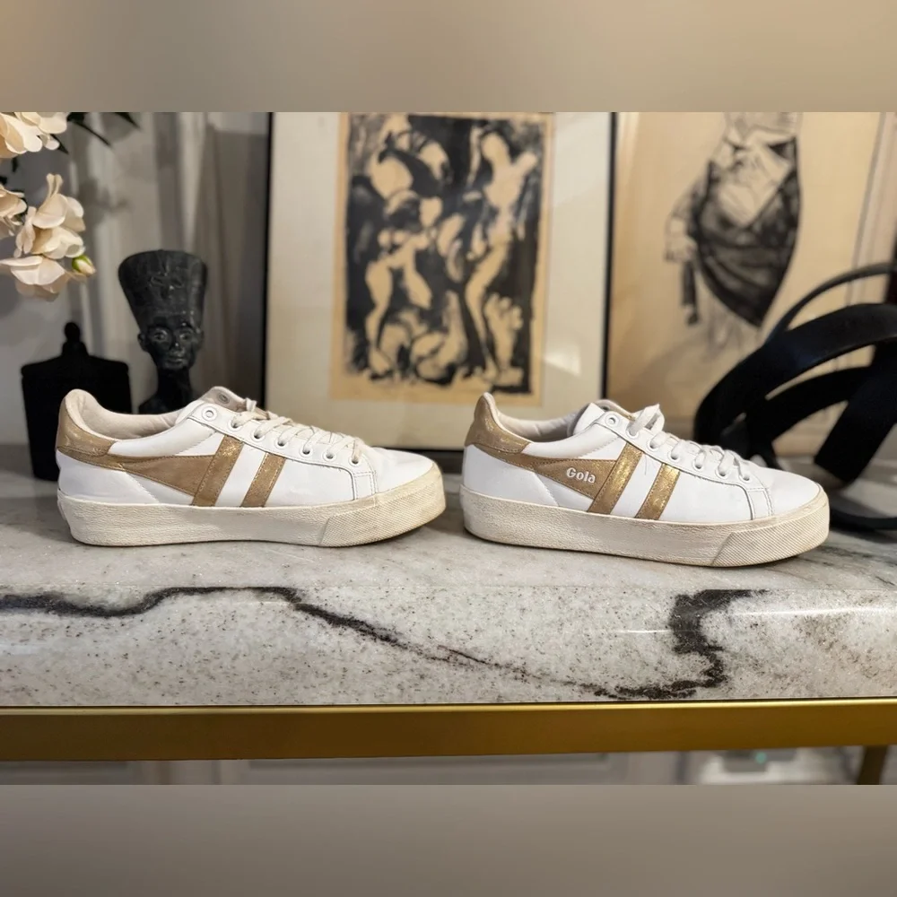 Gola White and Gold Women's Athletic Sneakers - Picture 4 of 7
